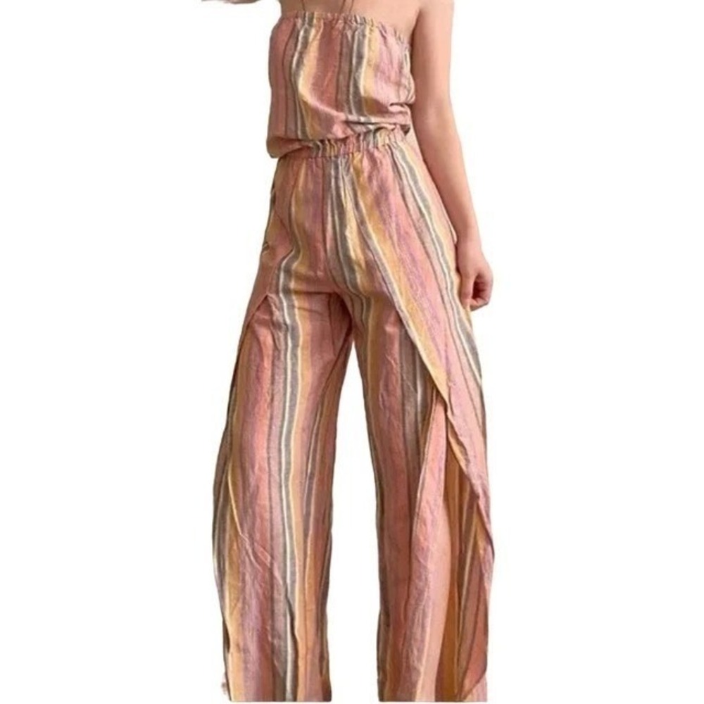 Anthropologie Drew Emerson Med Strapless Boho Jumpsuit Linen Blend Tulip  $242